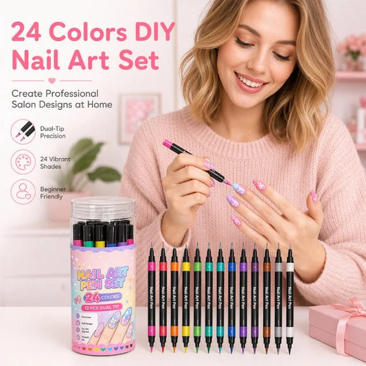 ✨ Buy 3 Get 2 FREE 🎁24‑Colors Dual‑Ended Nail Art Pens‑DIY Manicure Drawing Set