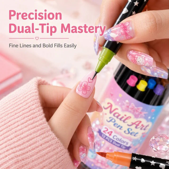 Buy 3 Get 2 FREE 🎁24‑Colors Dual‑Ended Nail Art Pens‑DIY Manicure Drawing Set