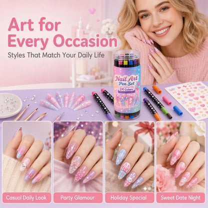 Buy 3 Get 2 FREE 🎁24‑Colors Dual‑Ended Nail Art Pens‑DIY Manicure Drawing Set