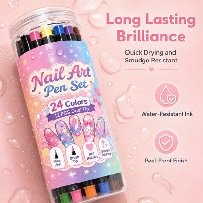 Buy 3 Get 2 FREE 🎁24‑Colors Dual‑Ended Nail Art Pens‑DIY Manicure Drawing Set