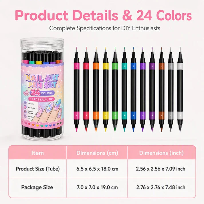 Buy 3 Get 2 FREE 🎁24‑Colors Dual‑Ended Nail Art Pens‑DIY Manicure Drawing Set
