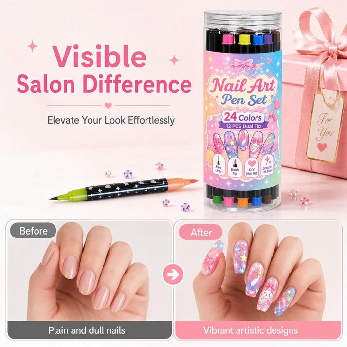 Buy 3 Get 2 FREE 🎁24‑Colors Dual‑Ended Nail Art Pens‑DIY Manicure Drawing Set